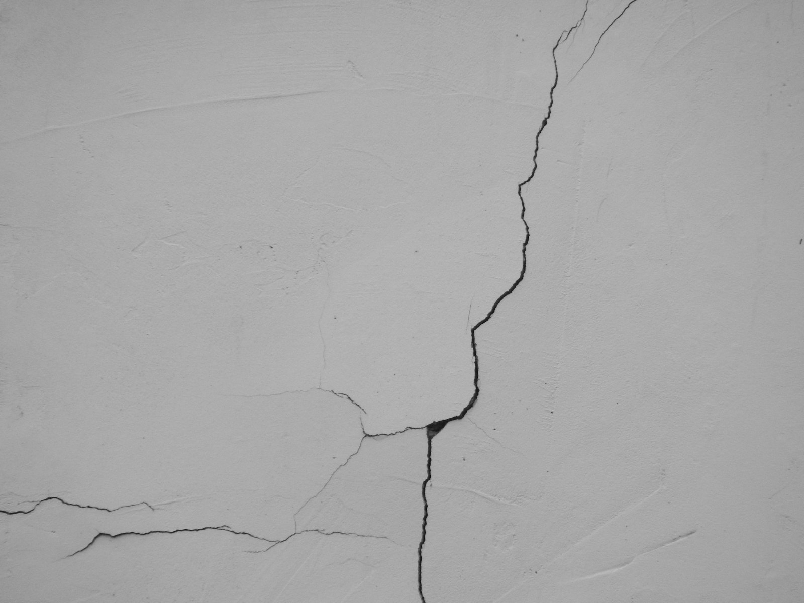 Branching crack in a white interior wall